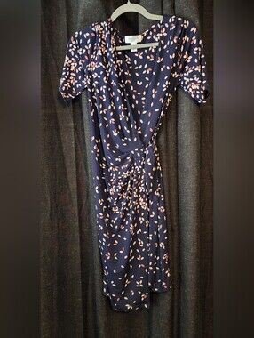 Motherhood Maternity Navy Floral Wrap Dress Size M Short Sleeve Knot Front